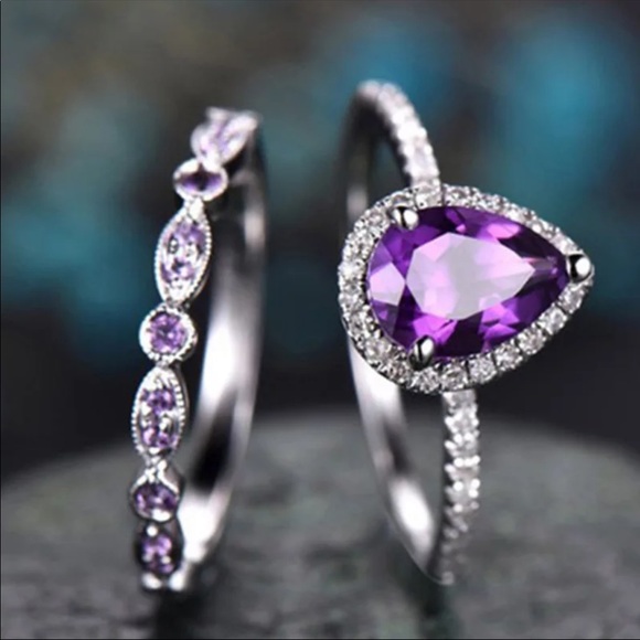New sterling silver purple stone engagement rings - Picture 2 of 5